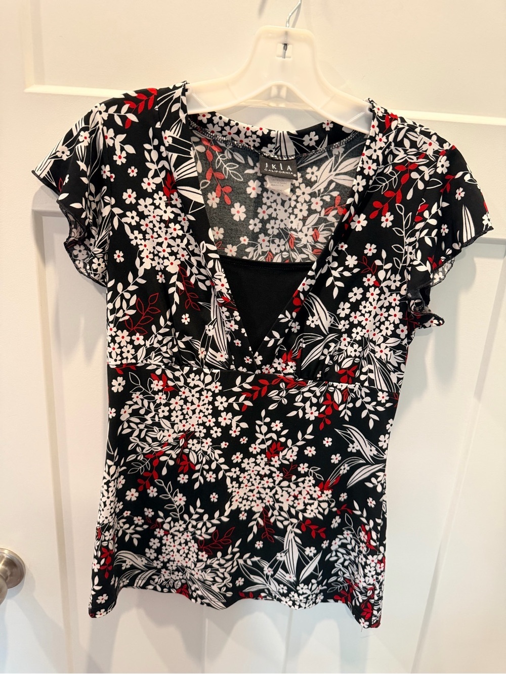 JKLA California Small Black Red Floral Empire Waist V-Neck Y2K Top
